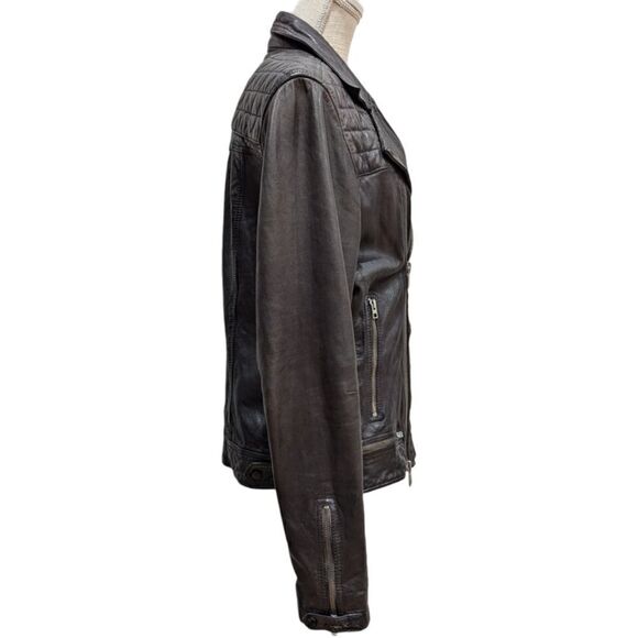 RARE Allsaints Conroy Oxblood Brown Leather Biker Moto Jacket Mens M ML015C - Picture 3 of 11